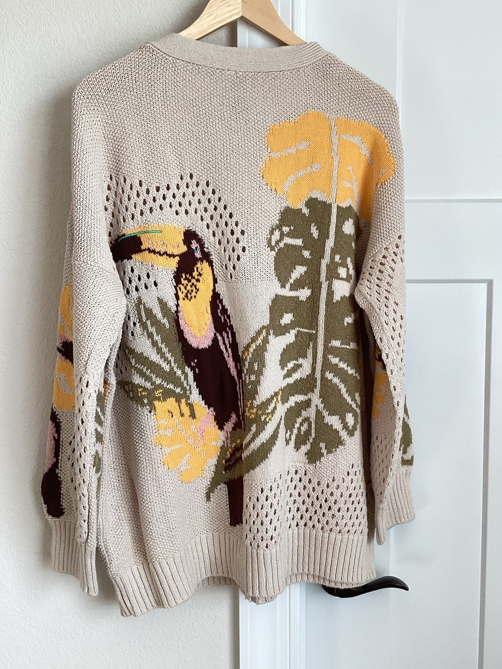 Anthropologie Toucan Cardigan Sweater Open Knit Long Sleeve New Large Tropical - Picture 10 of 15